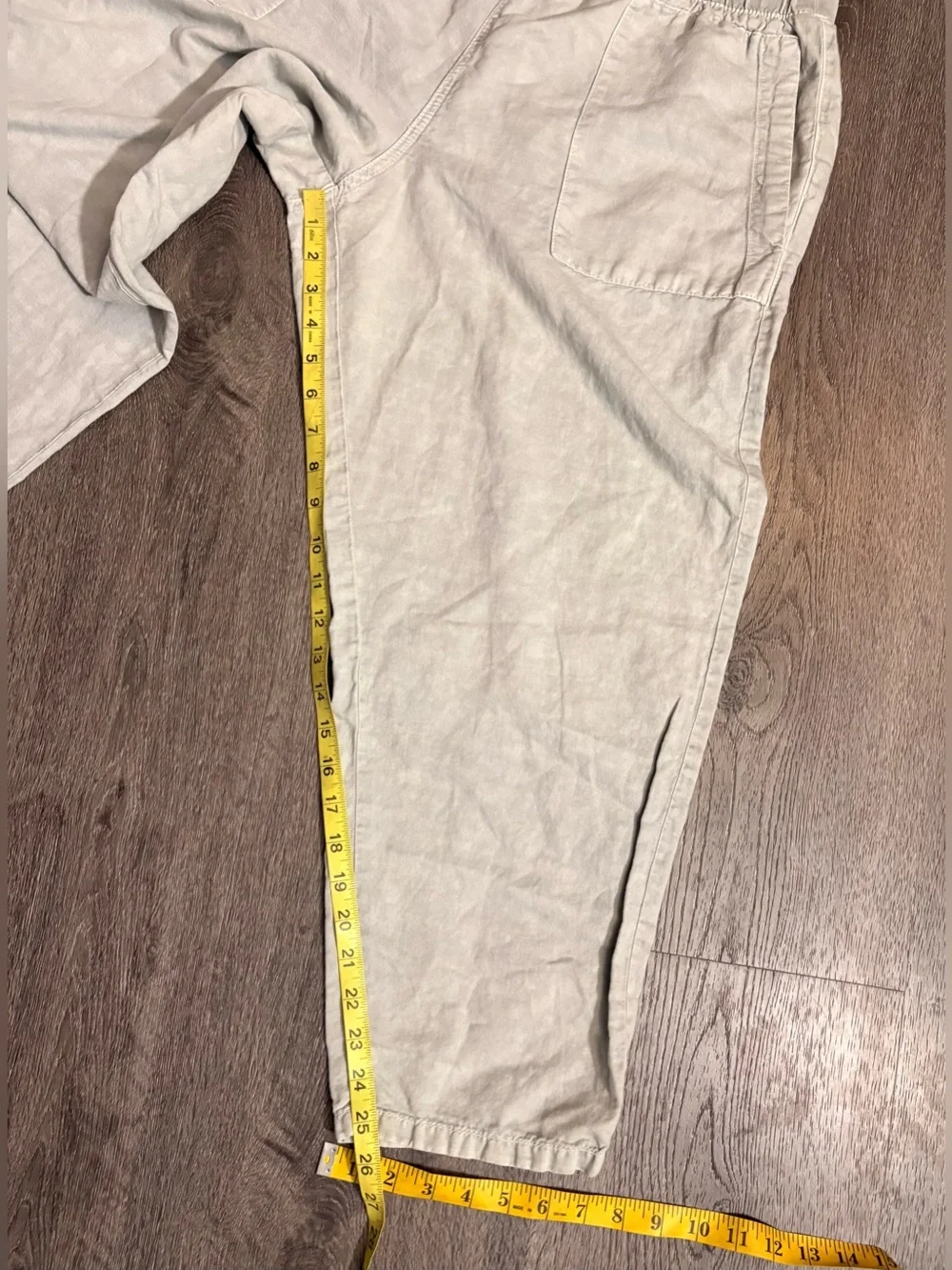 Zara Size XL Pull On Barrel Pants Elastic Waist Lt Blue Gray Linen Cotton Blend